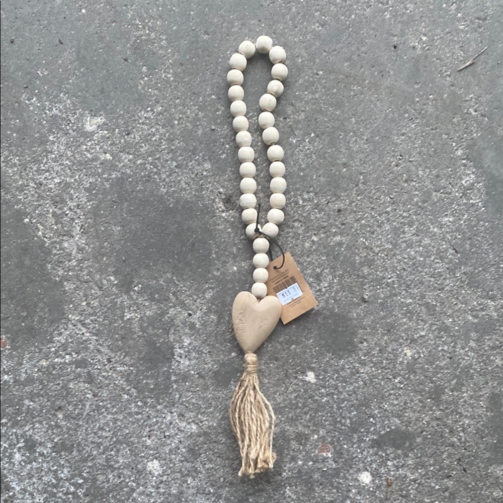COPY - Cream Beaded Heart Necklace with Tassel